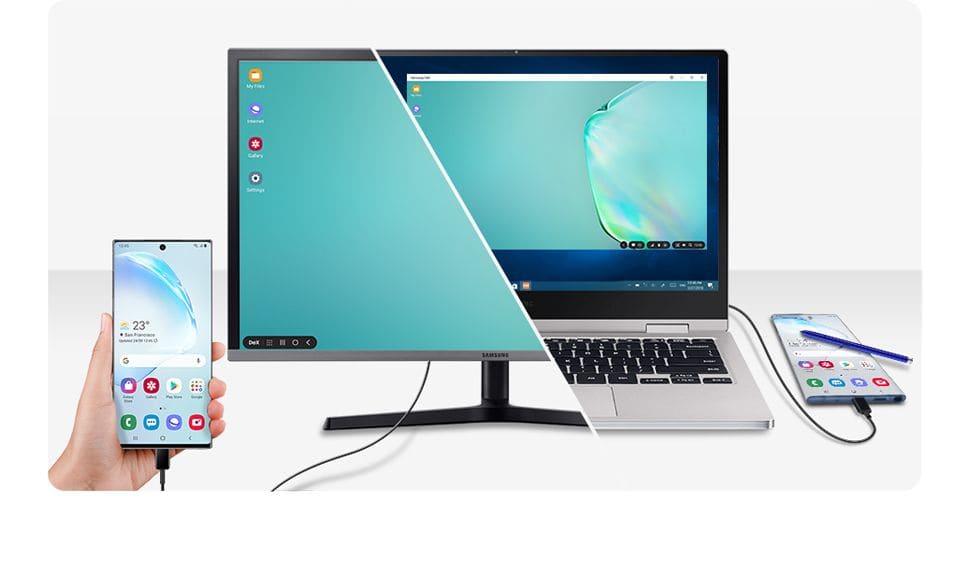 Note 10 connected to Windows 10 using the new DeX App